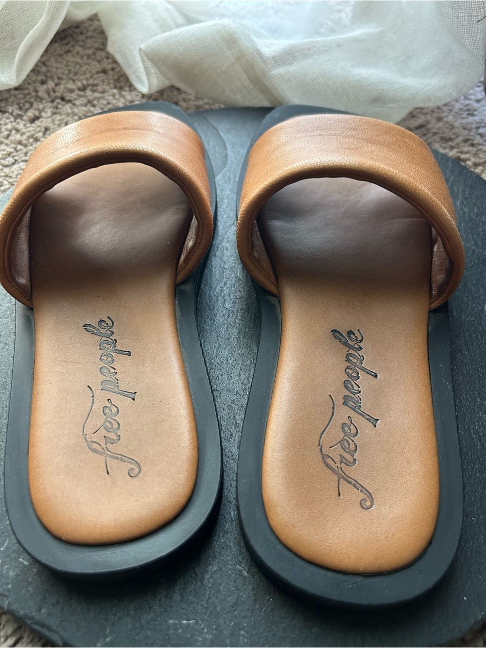 Free People Tan Leather Slide Sandals - Picture 3 of 3
